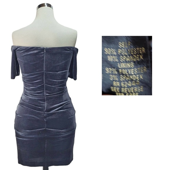 NICOLE MILLER VELVET RUCHED Off Shoulder Gray Wiggle dress, 12 - Picture 2 of 2